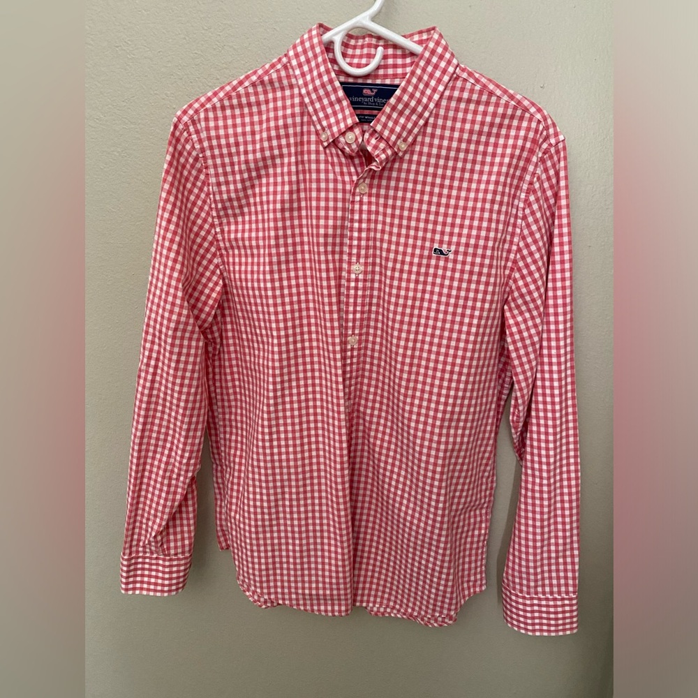 New Vineyard Vines Men's Pink Gingham Shirt